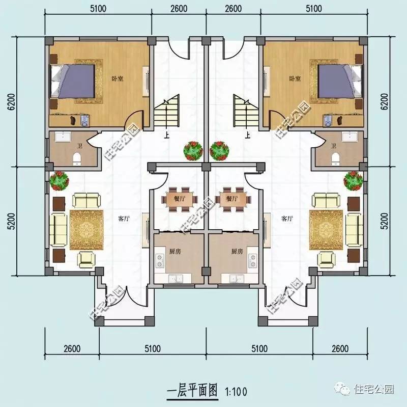 双拼户型设计图(双拼户型图简单大方)