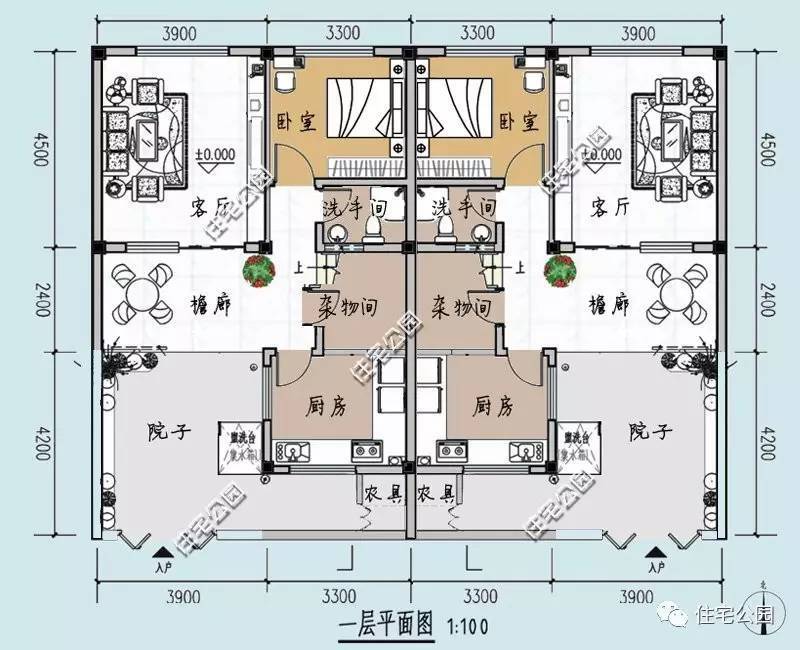 双拼户型设计图(双拼户型图简单大方)