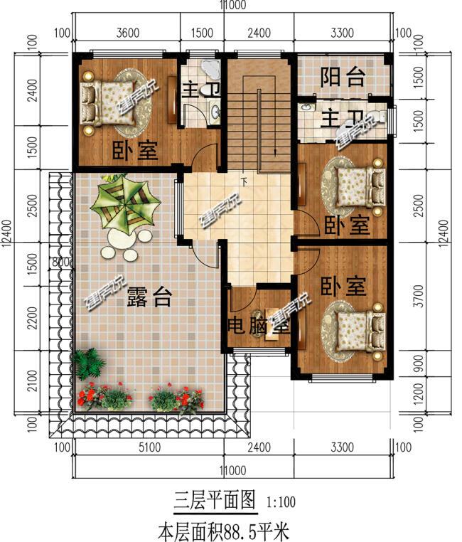 实用别墅外观效果图(小户型别墅平面布局)