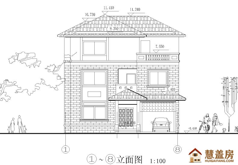 农村经济型带活动室别墅，建筑层数为三层，实用、美观、大方、