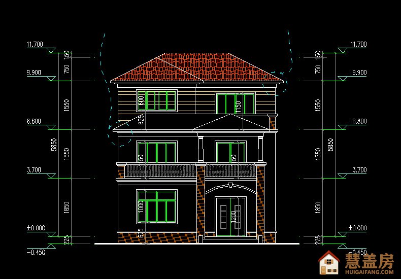 带露台9x11都市风外观简单三层自建房图纸