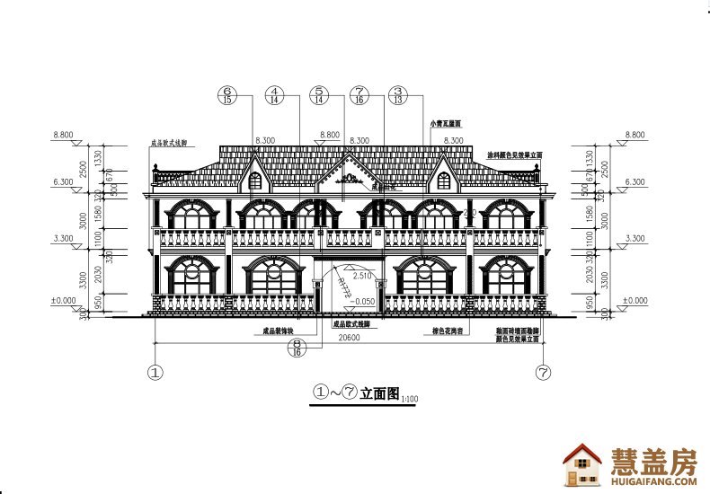 传统风格设计简单合理新农村二层框架结构房子图纸带效果图