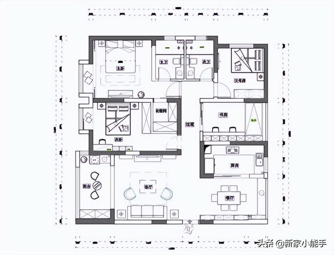 现代轻奢风装修116平方带书房(现代简约风卧室全景)