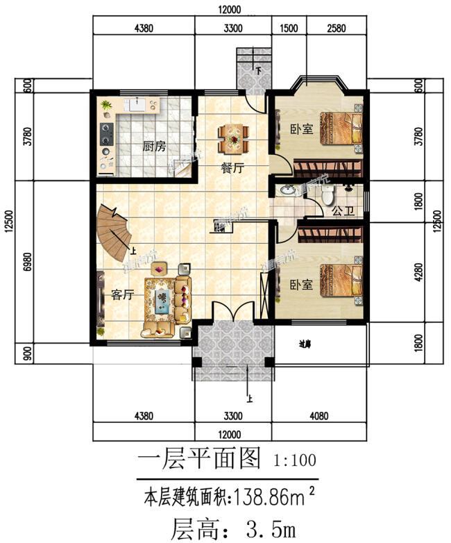 实用别墅外观效果图(小户型别墅平面布局)