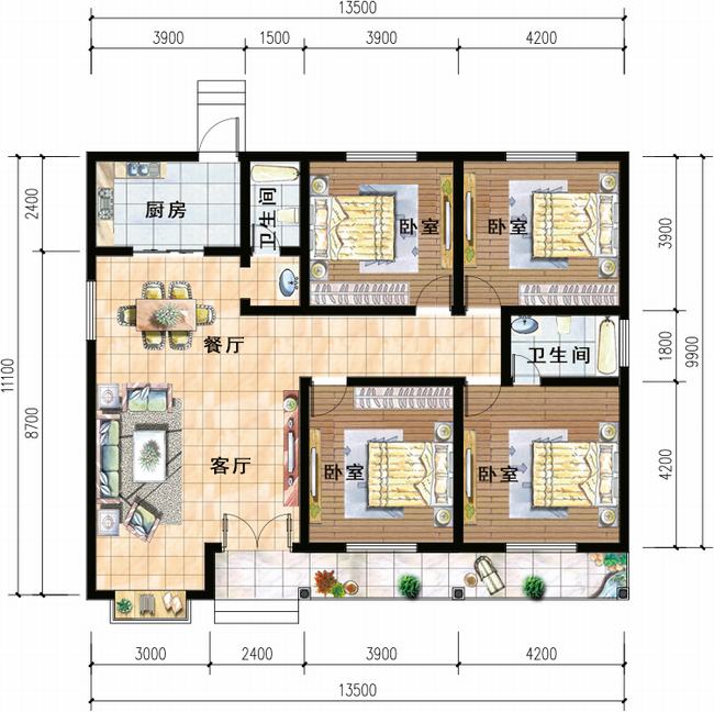 四开间一层自建房户型图(简简单单一层四开间)