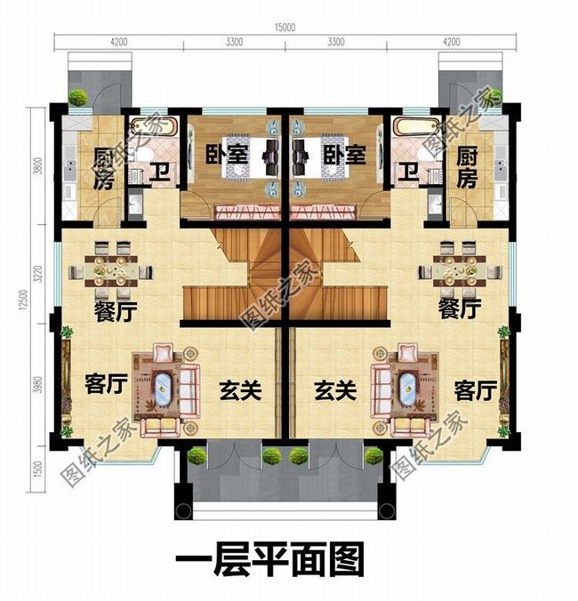 双拼三层大气农村房屋设计效果图(兄弟三层半双拼别墅设计)