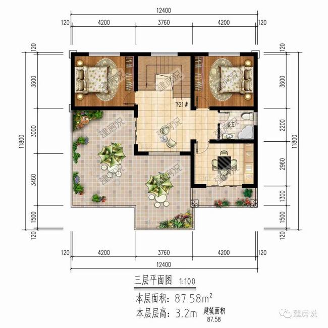 农村自建不挑空复式三层别墅(农村三层挑空别墅夜景)