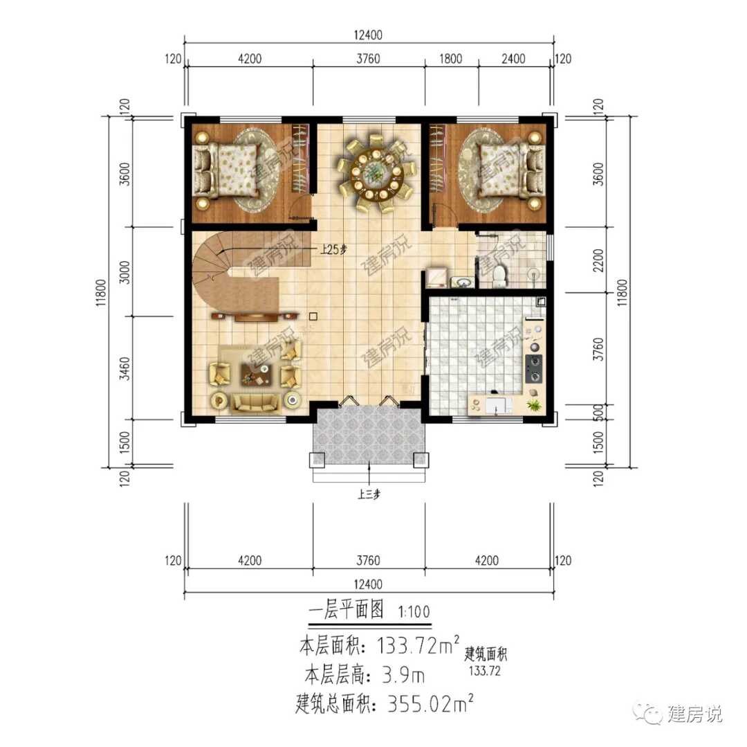 农村自建不挑空复式三层别墅(农村三层挑空别墅夜景)