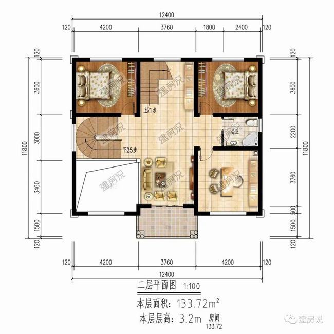 农村自建不挑空复式三层别墅(农村三层挑空别墅夜景)