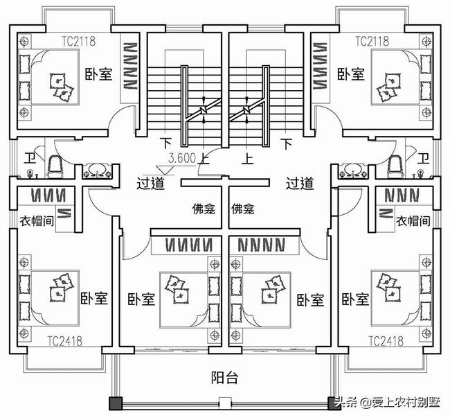 兄弟双拼别墅农村二层半建房图纸(二层双拼农村房屋设计)