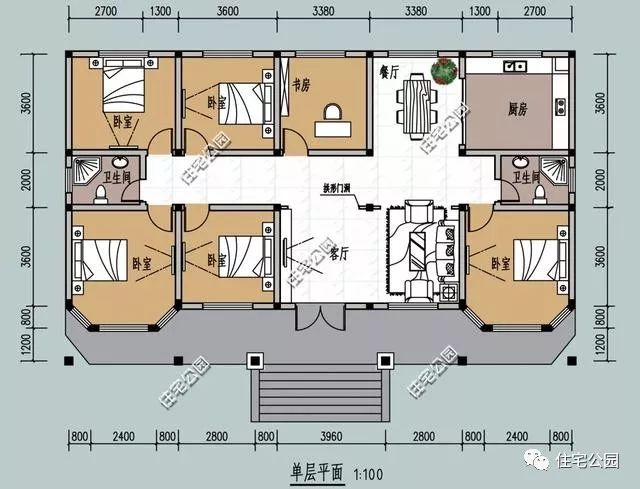 一层平房效果图大全简单(农村一层马头墙小别墅)