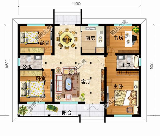 一层长条形农村别墅户型图(145平一层别墅设计图)