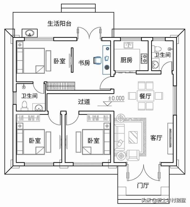 8x11米三房一厅别墅建房图纸(一层农村别墅建房图纸)