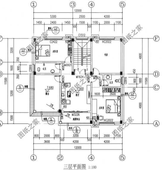 7米x7米宅基地自建房三层平面图(三层半简易自建房图)