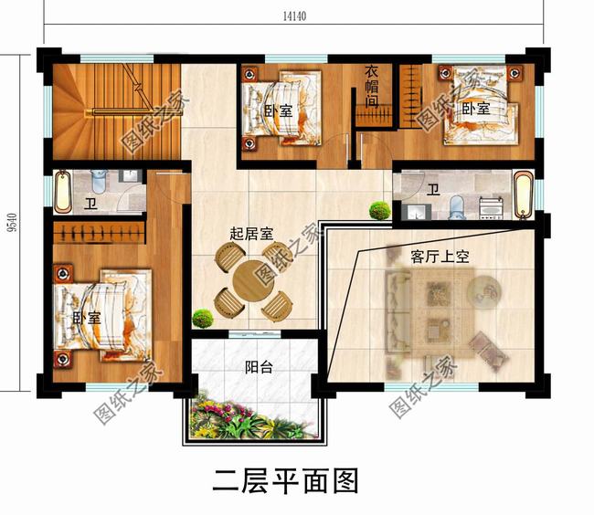 7米x7米宅基地自建房三层平面图(三层半简易自建房图)