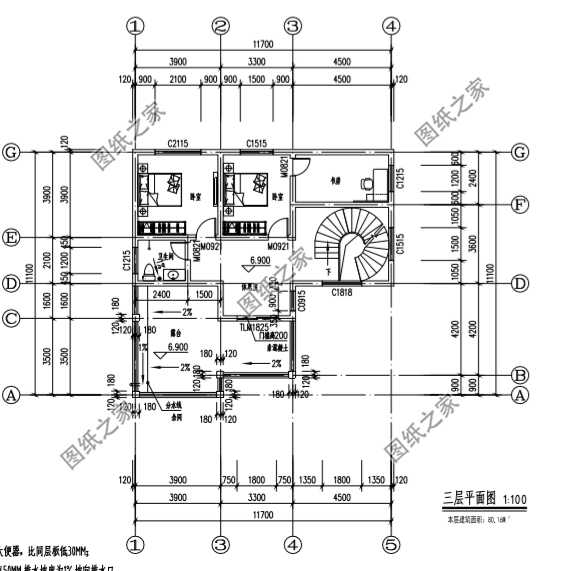 7米x7米宅基地自建房三层平面图(三层半简易自建房图)