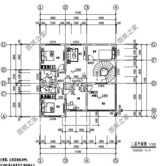 7米x7米宅基地自建房三层平面图(三层半简易自建房图)