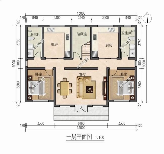 13米x9米双拼房设计图(占地面积小的双拼别墅)